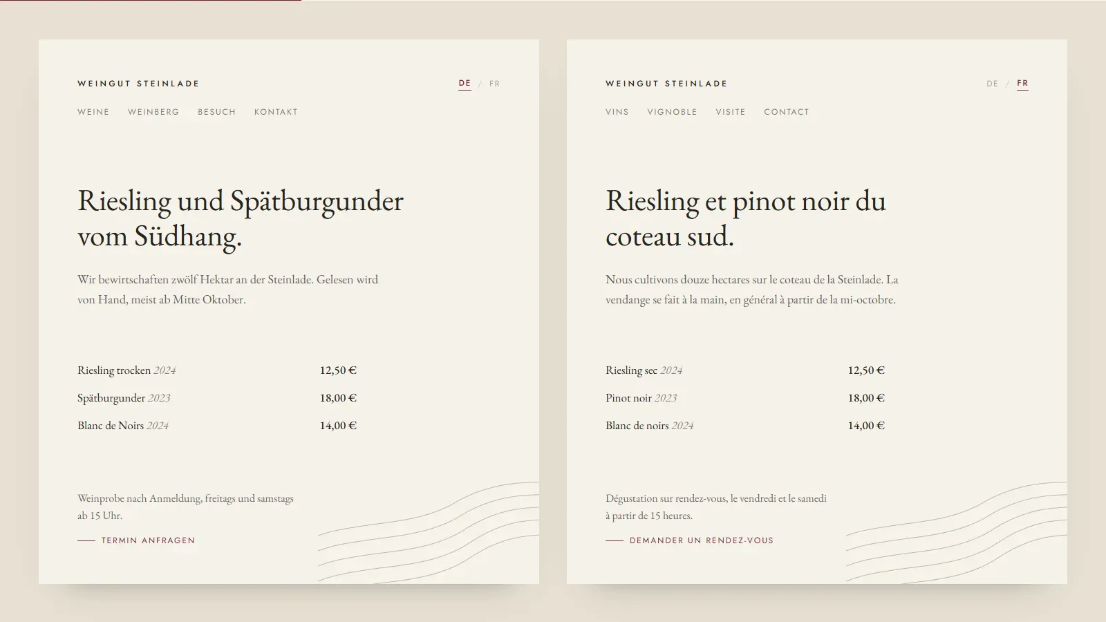 Beispiel einer mehrsprachigen Website deutsch - französisch
