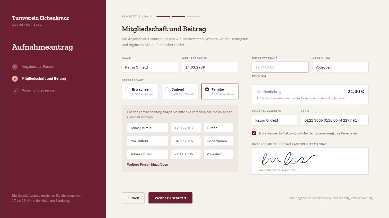 Beispiel eines online Formulars
