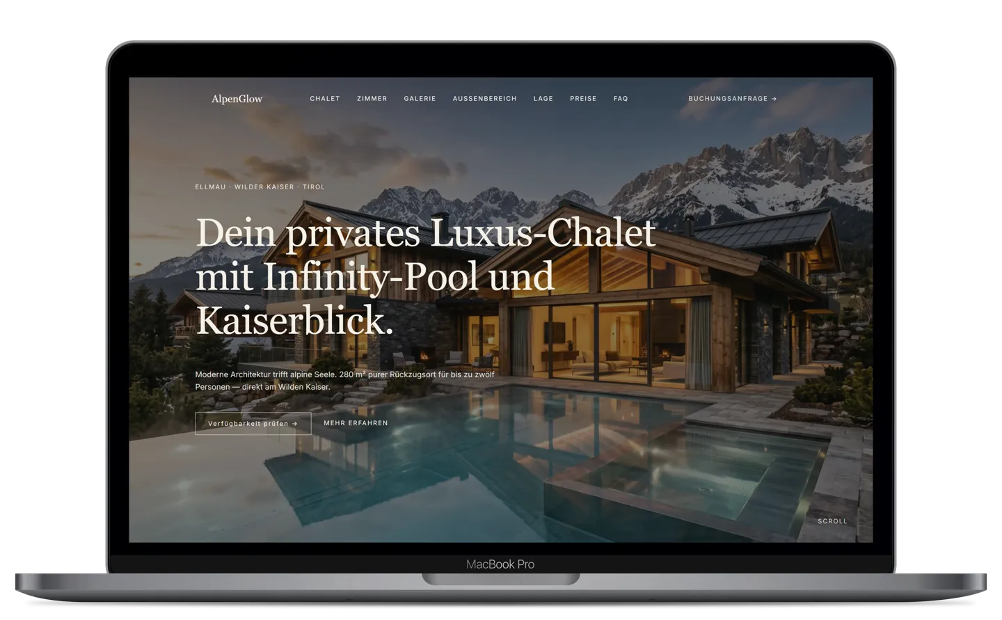 Website AlpenGlow auf Laptop