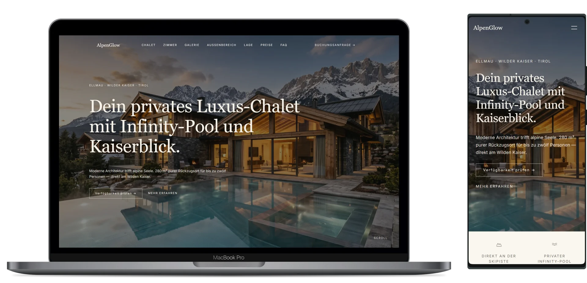 Website AlpenGlow auf Laptop und Handy
