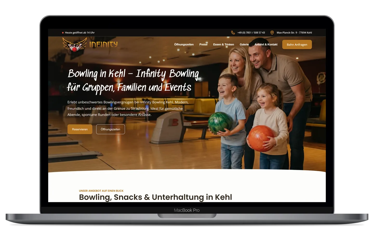 Website Infinity-Bowling auf Laptop