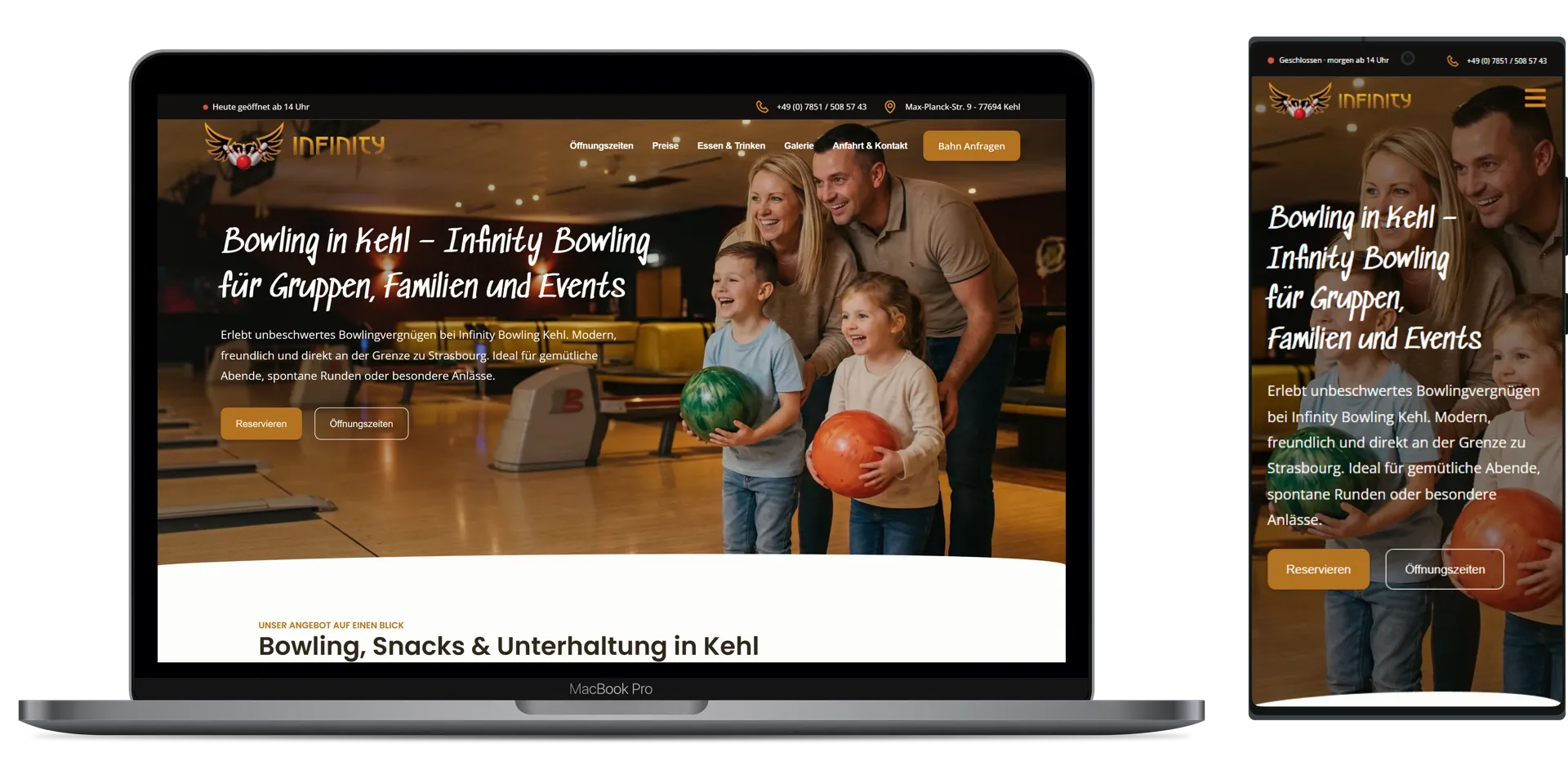 Website Infinity-Bowling auf Laptop und Handy