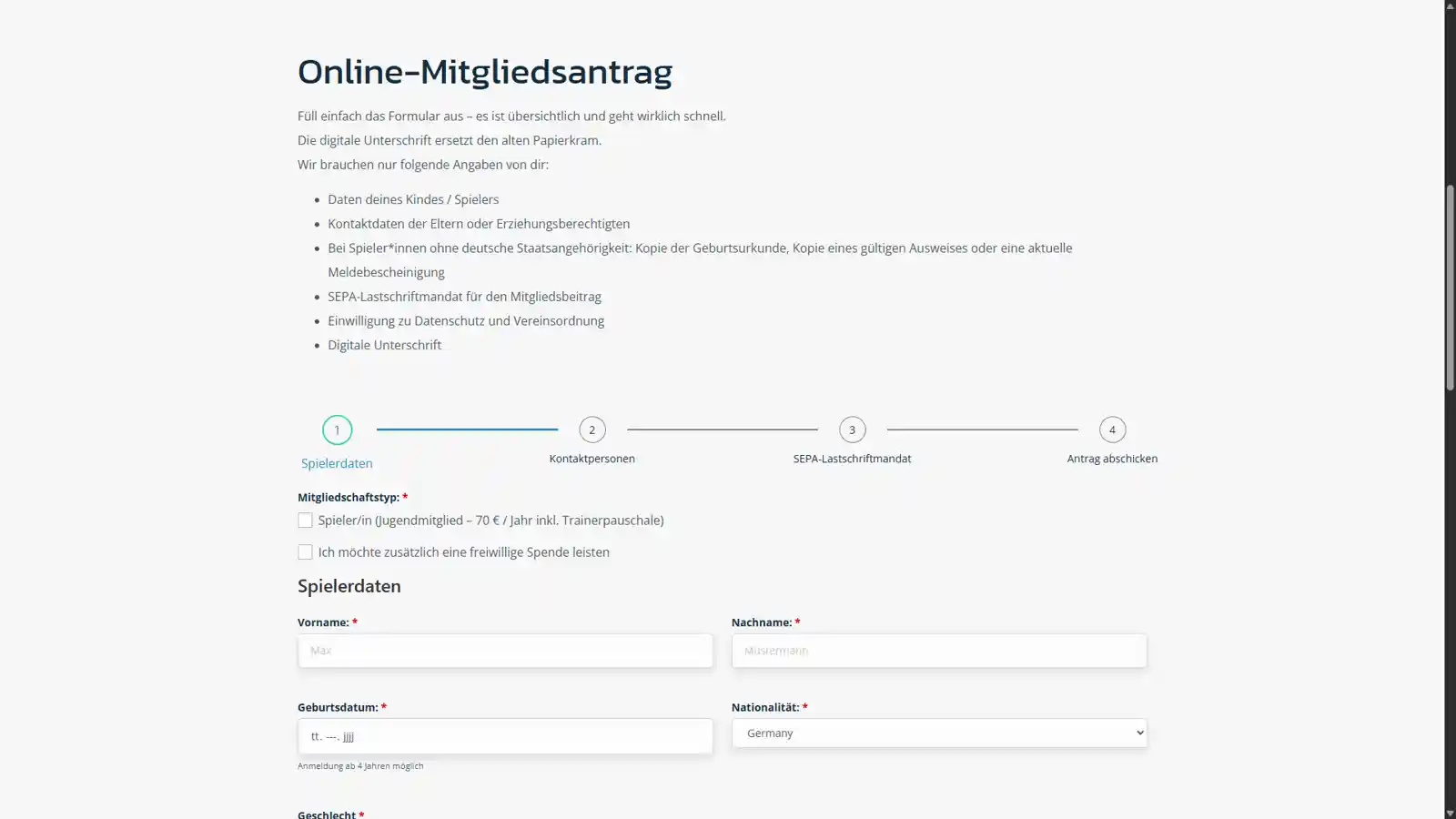Website JFV-Rheinebene e.V. Digitaler Mitgliedsantrag