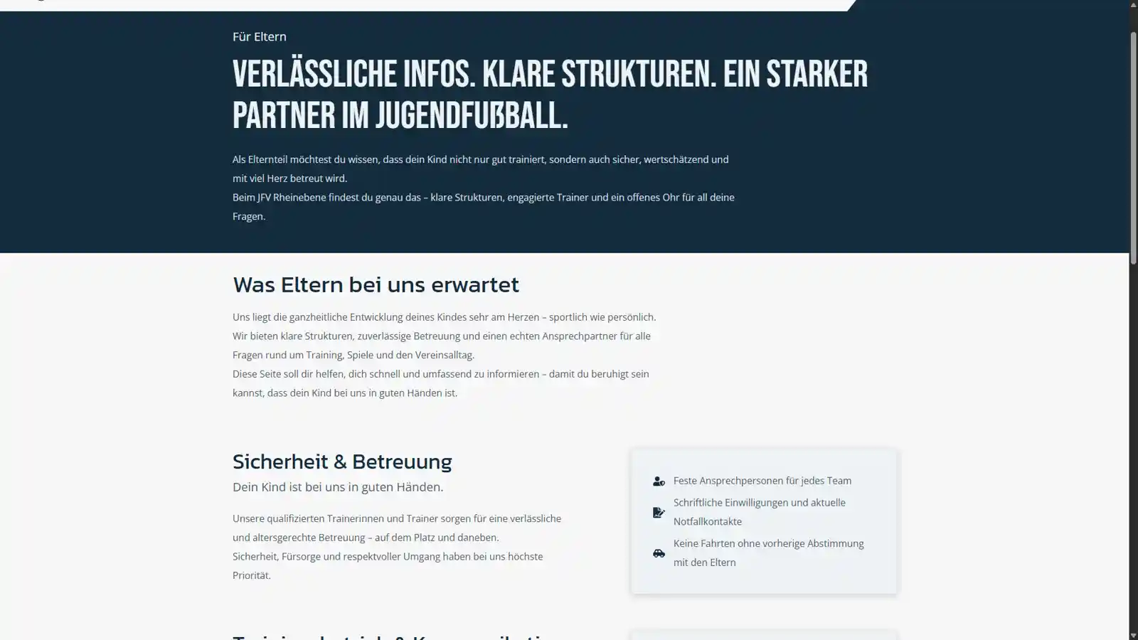 Website JFV-Rheinebene e.V. Seite "für Eltern"