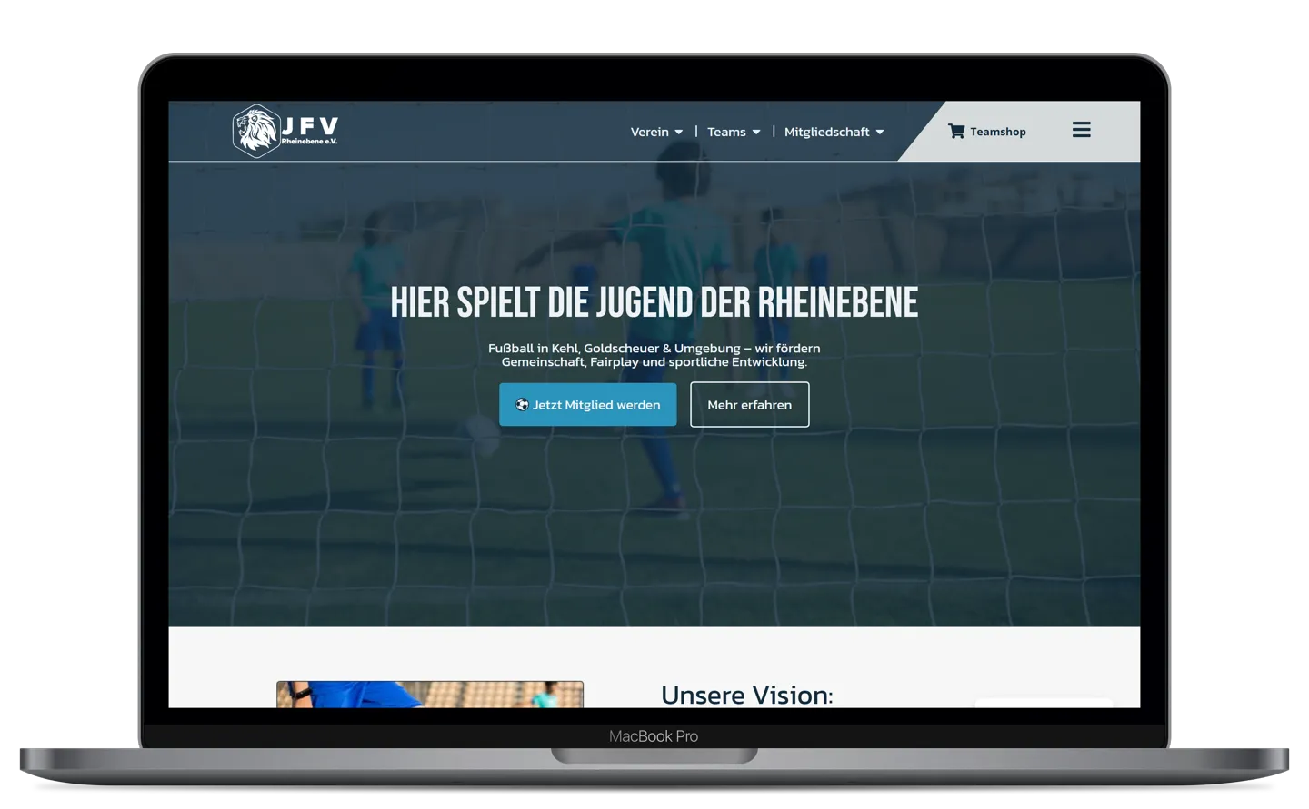 Website JFV-Rheinebene auf Laptop