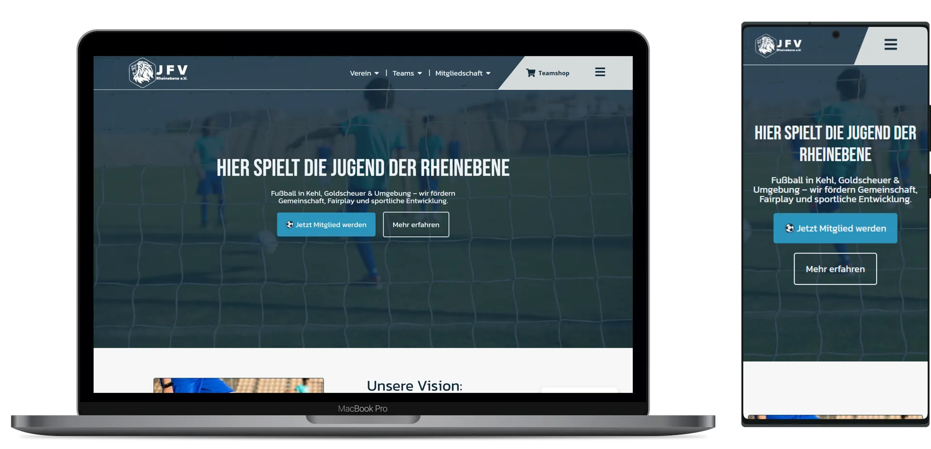 Website JFV-Rheinebene auf Laptop und Handy