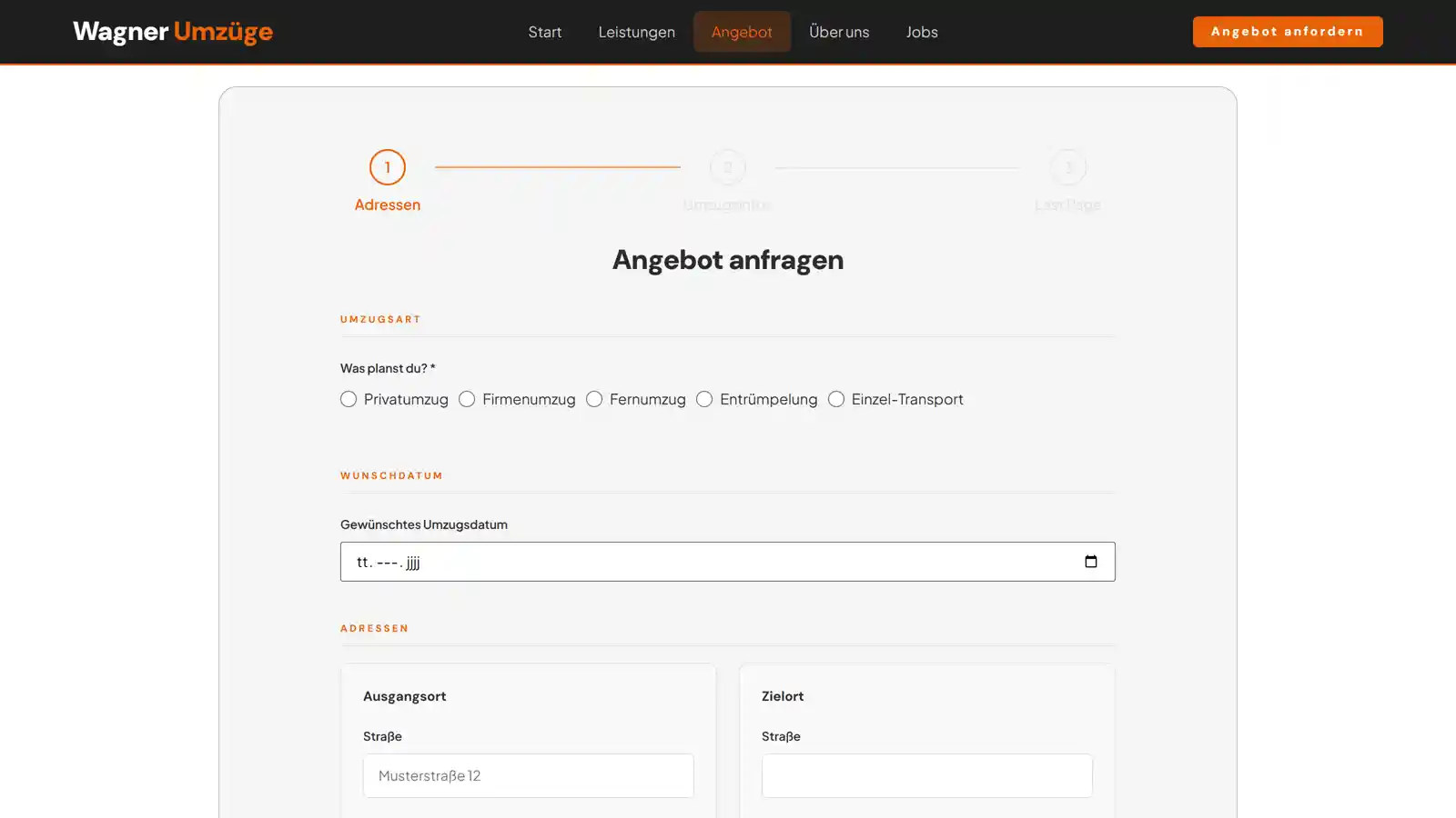 Website Wagner-Umzuege Angebotsanfrage